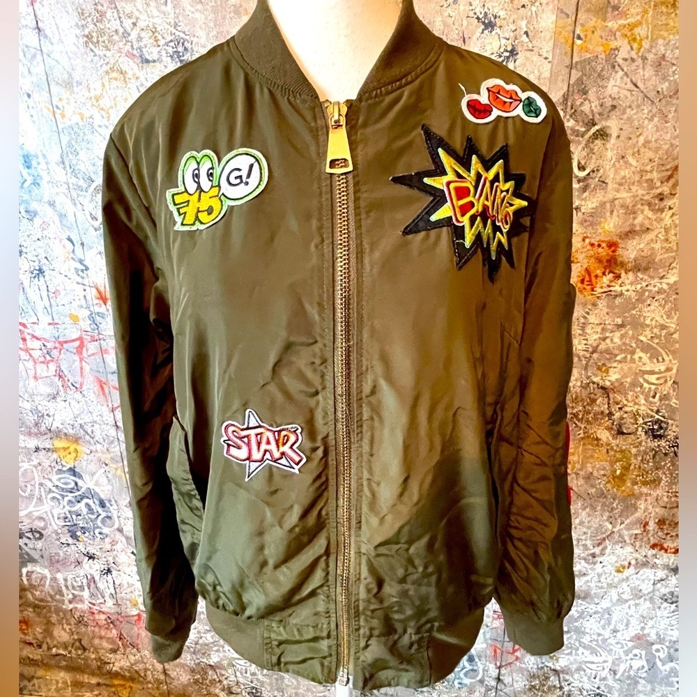 May Collection Army Green Bomber Jacket with Patches